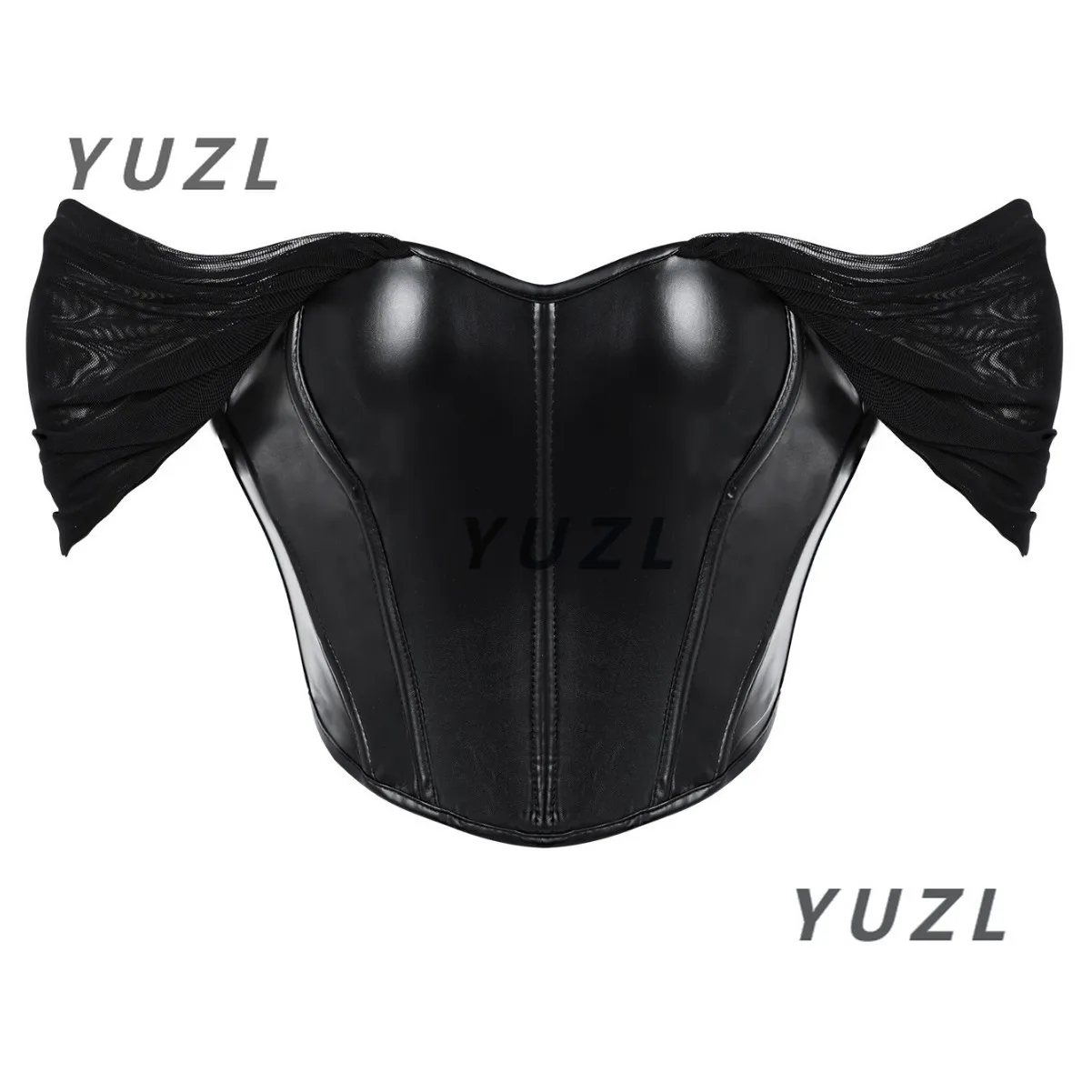 2025 خياطة شبكية جديدة مثيرة بكتف واحد من الداخل والخارج من الجلد TEMU #1