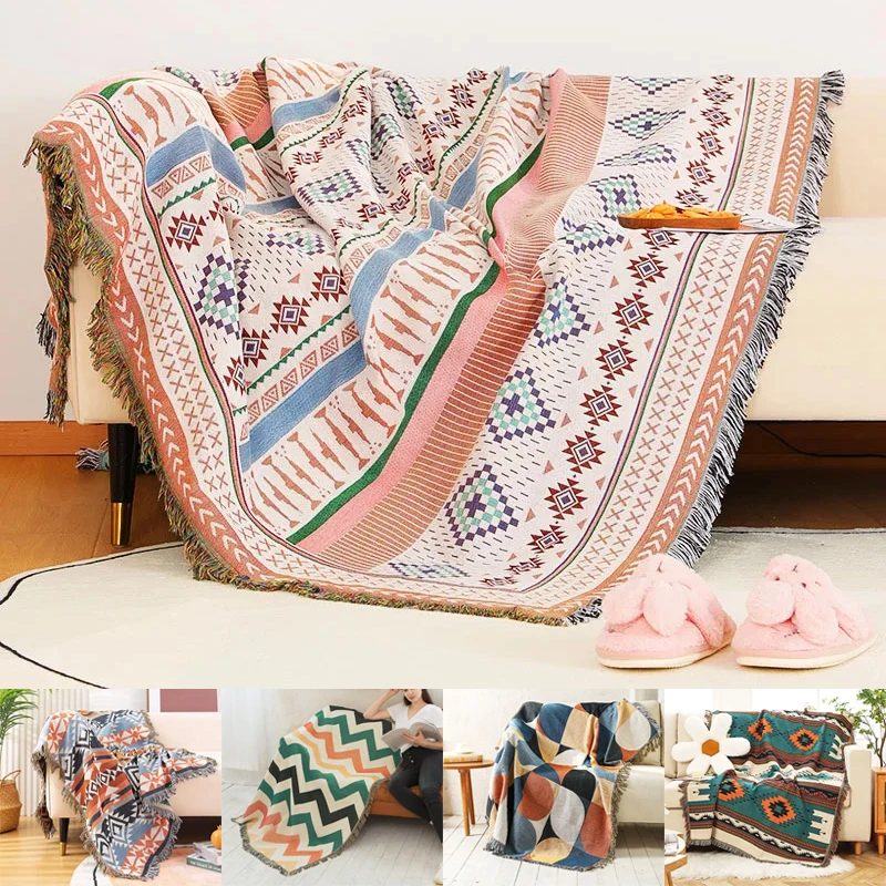 

Boho Bed Plaid Blanket Geometry Aztec Baja Blankets Ethnic Sofa Cover Slipcover Decor Throw Wall Hanging Tapestry Rug Cobertor