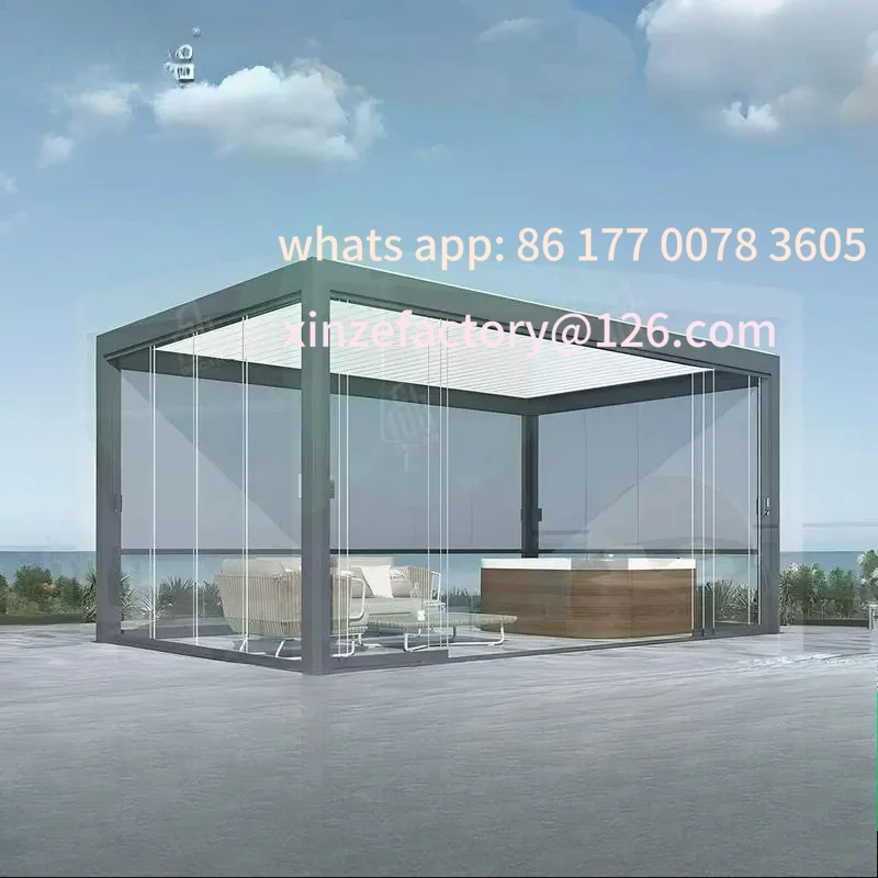 

Customizable Waterproof Modern With Glass Door for Gardens Patios Backyards pergola5x4 Aluminum Outdoor Gazebo Easily Assemble