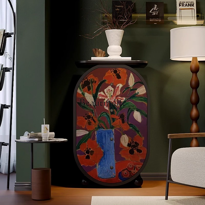 

Simple modern medieval walnut four-chest cabinet, small side cabinet next to the sofa in the living room