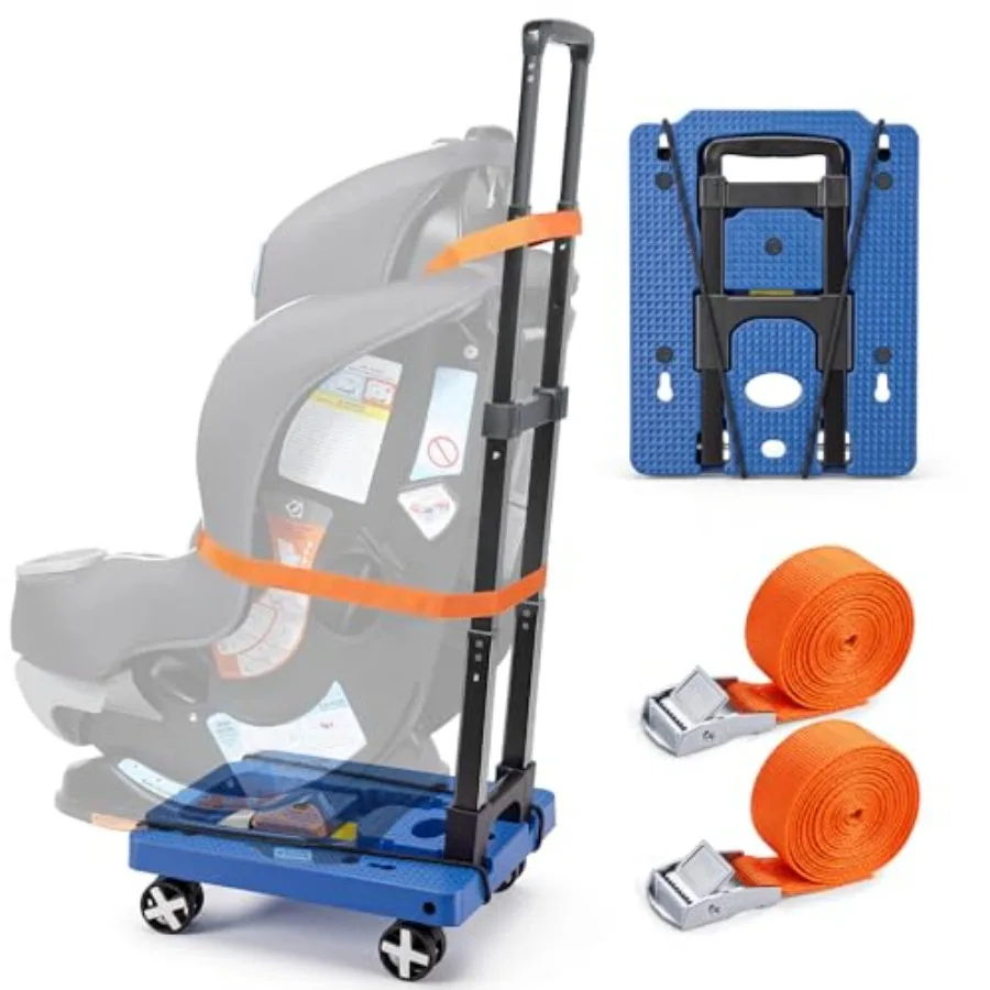Orzbow Car Seat Dolly for Airport, Folding Car Seat Roller Cart, Blue Carseat Cart Carrier with Straps for Airplane, Compact Lu