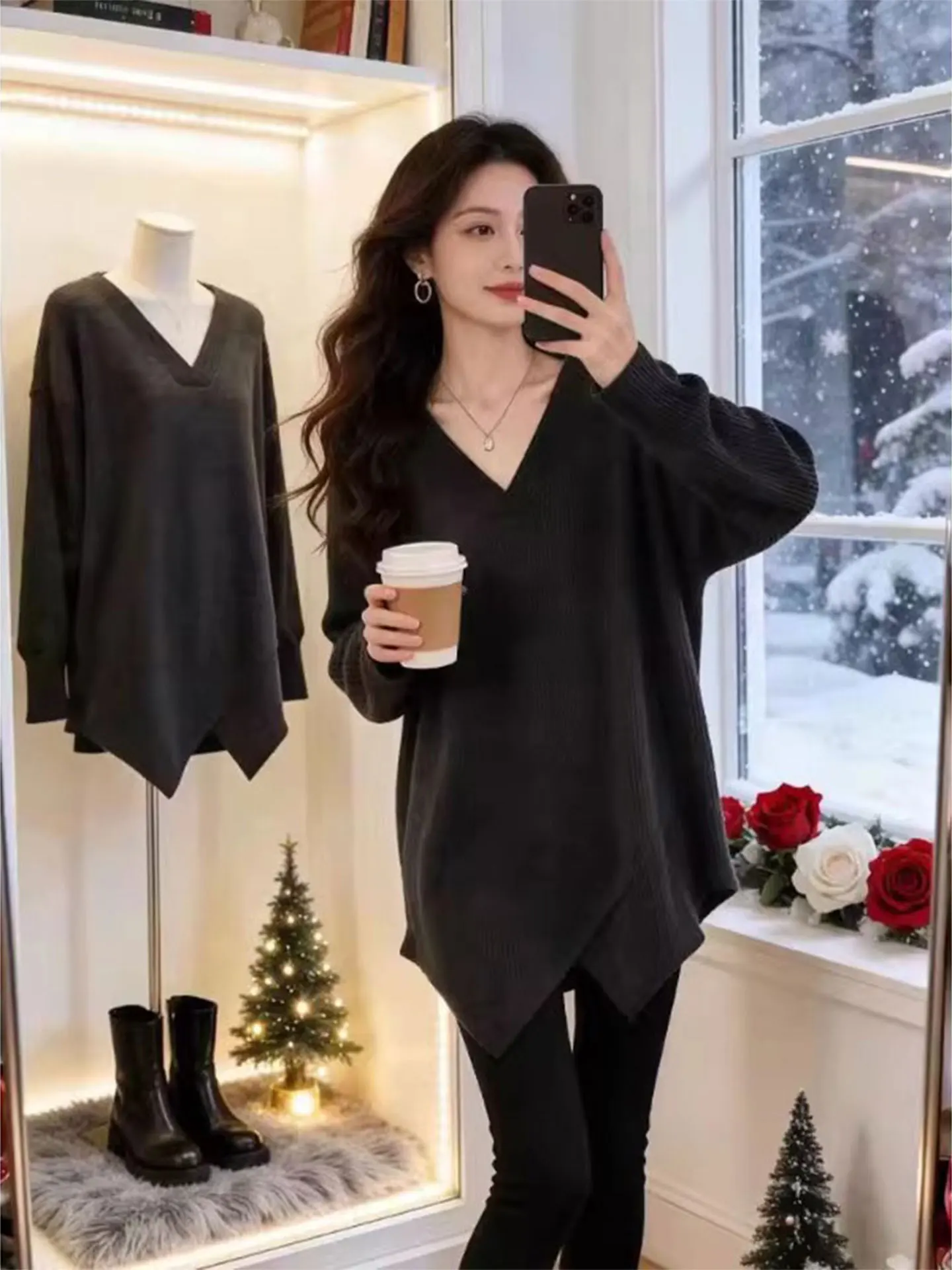 

plus Size Women's Mid-Length ey Long Sve T-irt Spring 2026 Casual Loose Fit Belly Cover Versatile Base irt Top