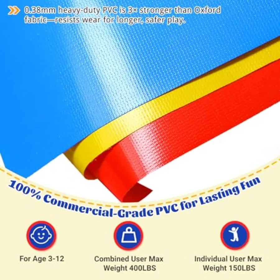 Hüpfburg aus 100 % PVC für Hochleistungs-Hüpfburg in kommerzieller Qualität mit breitem Rutsche-Sprungbereich, Basketballkorb, Fußballtor und Wurfspiel