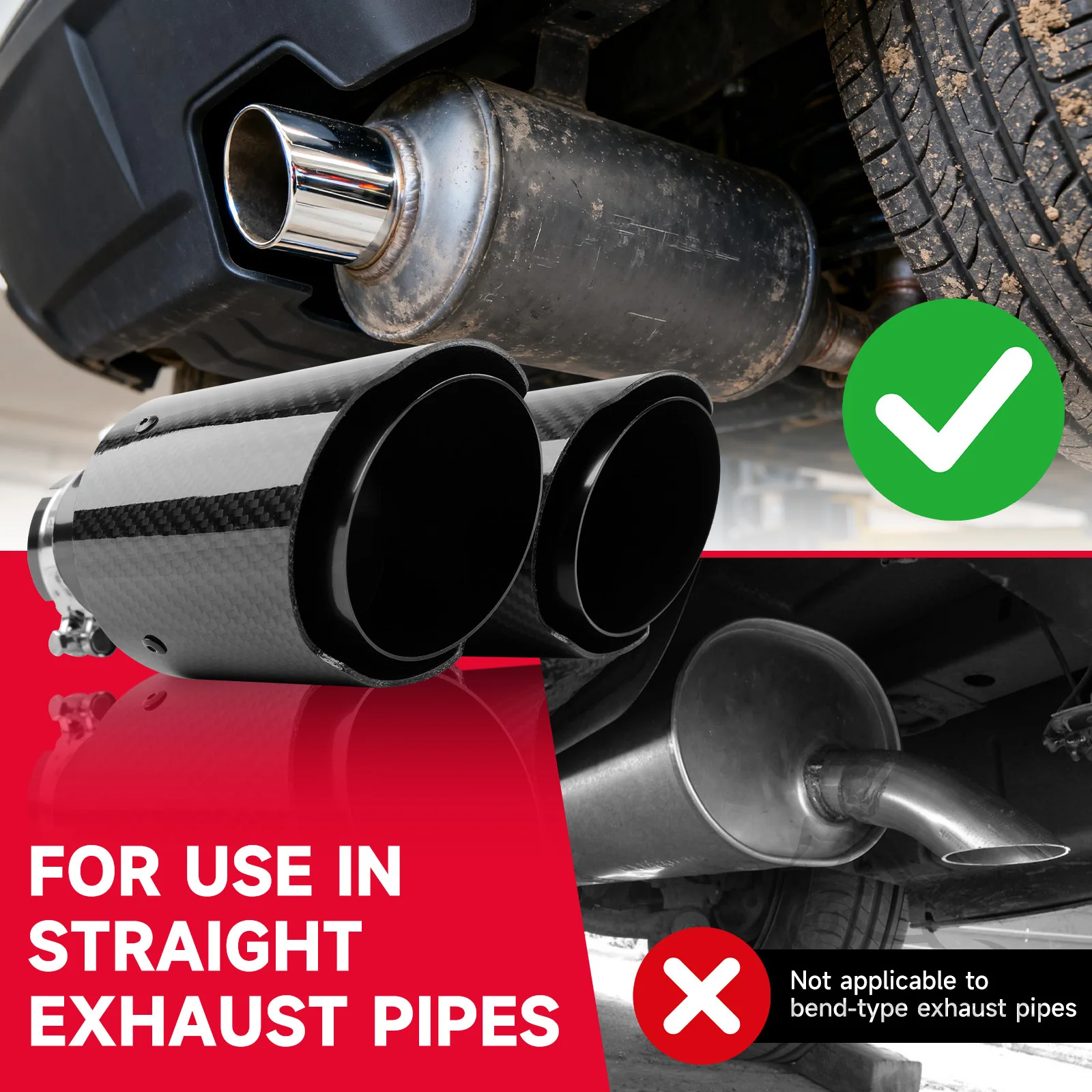 1 Pair Universal 3.0T 2.5" In 4" Outlet Carbon Fiber Glossy Exhaust Dual Tip For Porsche Cayenne