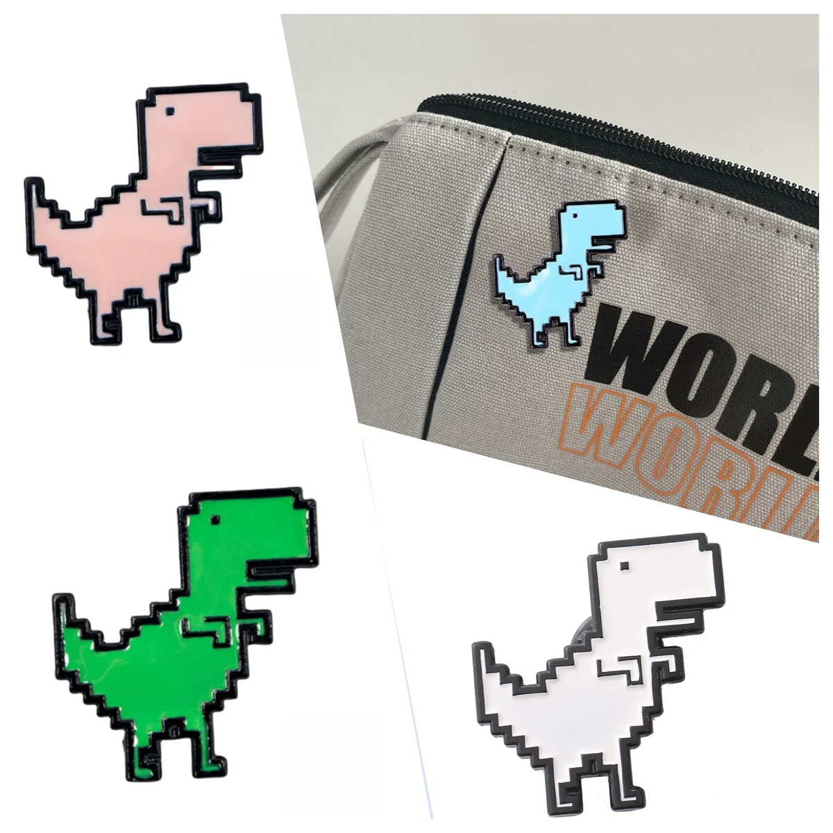 Cartoon Anime Pixel Style Metal Brooch Jurassic Animal Dinosaur Enamel Badge Boy Girl Bags Clothes Hats Accessories Pins Gift