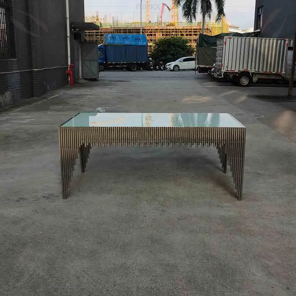 

New Design Glass Wedding Table with Crystal Silver Metal Frame Banquet Dining Table for Event Decorative