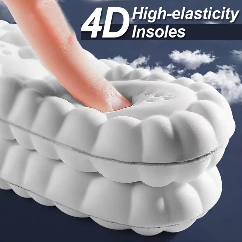 4D High-elasticity Shock Absorption Sports Insoles Arch Support Insole Ultra-soft Running Shoe Pads Unisex Latex Massage Cushion