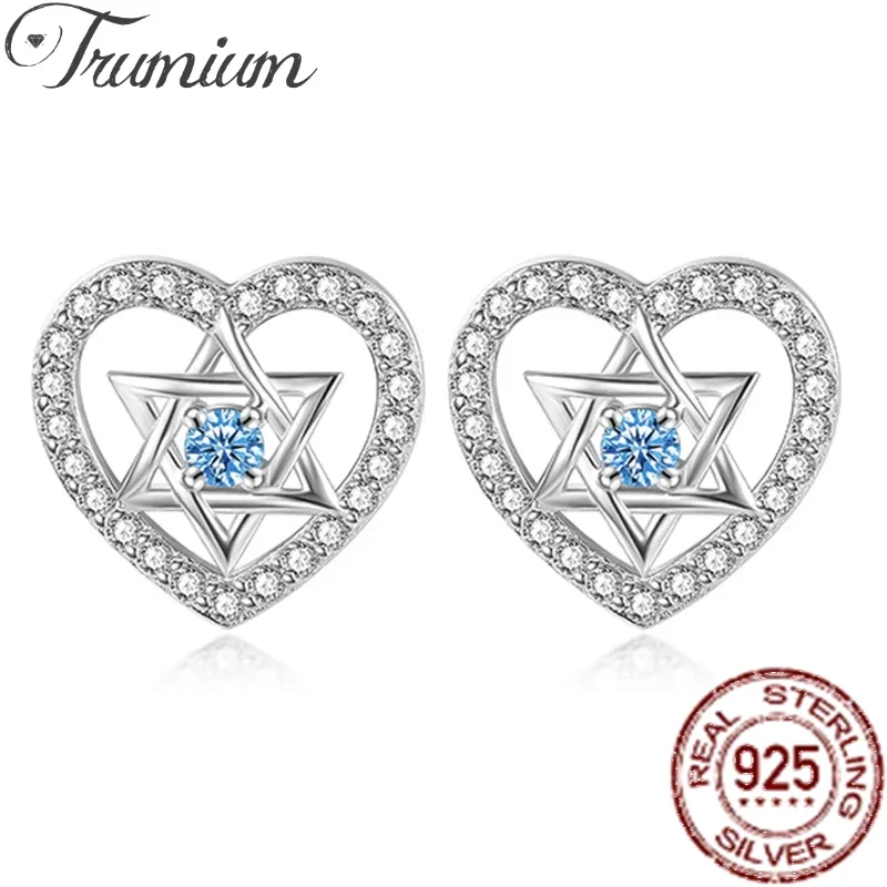 

Trumium Hypoallergenic 925 Sterling Silver Dainty Heart Star of David Stud Earrings for Women Blue Diamond Hexagram Star Jewelry