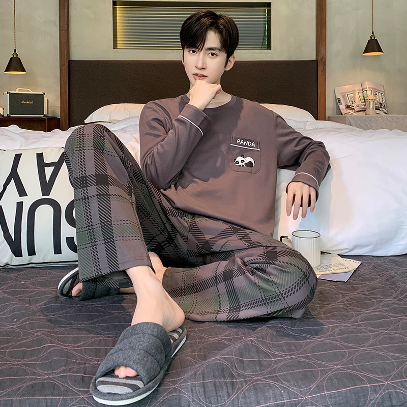 Autumn Full Pure Cotton Pajamas for Men Long Sleeve Long Pants Pyjamas Male Big Yards Casual Sleepwear Comfortable Pijama Hombre