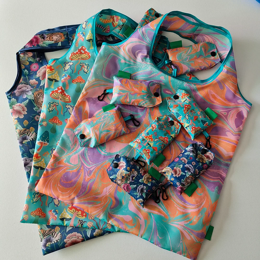 

Изысканная складная сумка для телефона с полным узором страниц, переработанная многоразовая модная сумка-шоппер из полиэстера, прочная легкая сумка для хранения