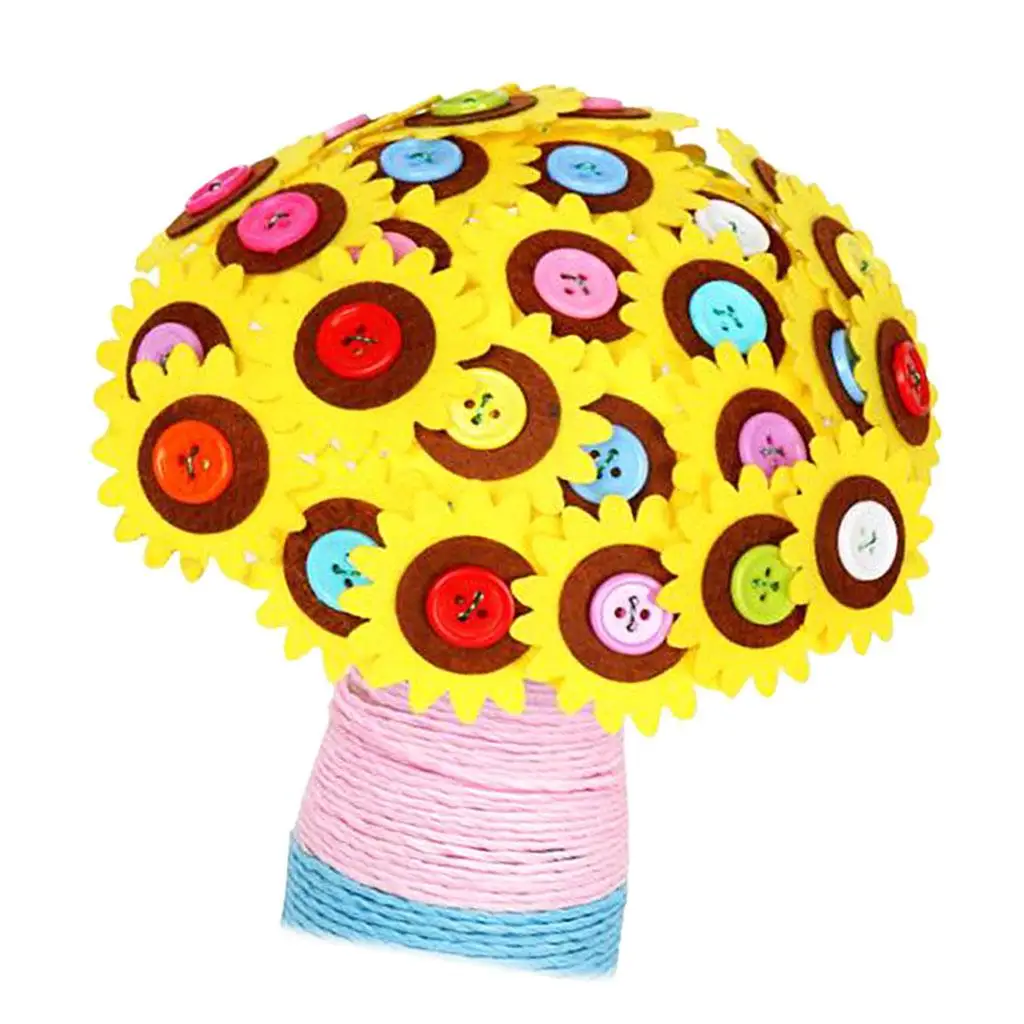 Button Flowers DIY Craft Iron Wire Button Felt Bouquets craft Toy for Kids Boys Girls Children Toddlers