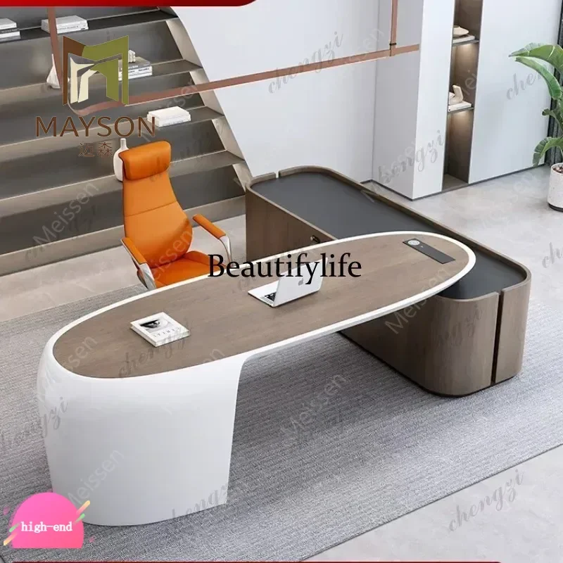 High-end boss table simple modern paint large desk office leader office desk and chair combination
