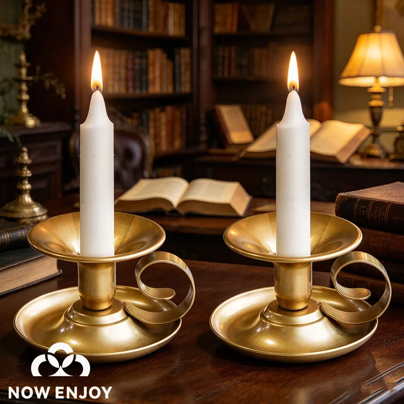 Metal Candle Holder Desktop Candlestick Adornment Candle Holder With Handle Centerpiece Dining Table Wedding Festive Decoration