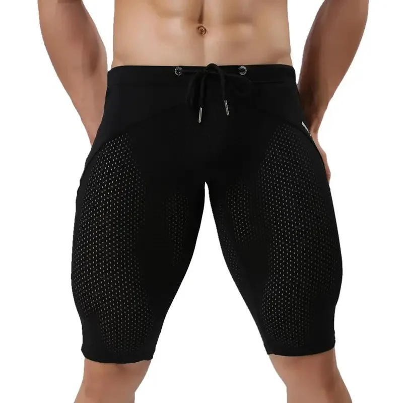 Nylon Swimming Shorts Swimwear Men Pants Sexy Men's Beach Trunks Dried Fast Long Boxer Jammer Tight Swimsuit Gym Clothes 4