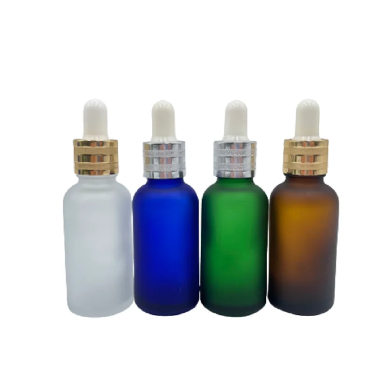 

30ml/1oz Frosted Glass Dropper Bottle Blue Green Amber Perfume Massage Bottle Sand Gold Lid Essential Oil Drop Pipette Bottles