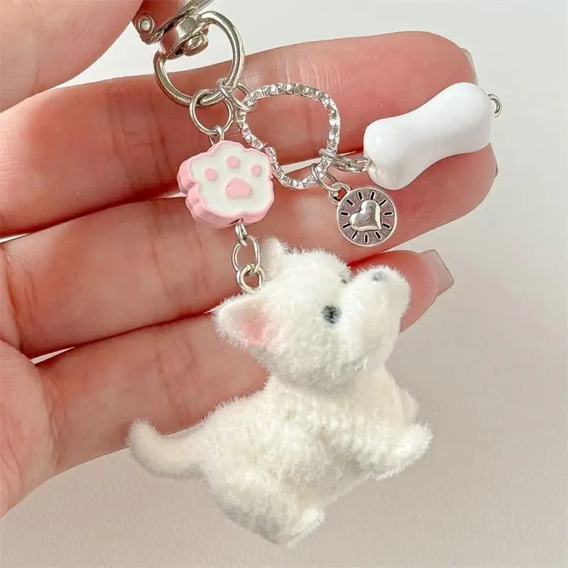 

Puppy Keychain Pendant Backpack Ornaments Bag Lanyard Phone Chain Couple Gifts Cute Cartoon Lovely Animal Flocking West Highland