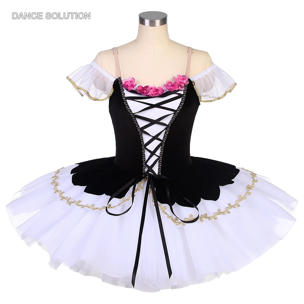 

New Off-Shoulder Ballet Tutu Costumes Black Velvet Bodice with White Tulle Skirt for Women & Girls Ballet Performance Tutu 22547
