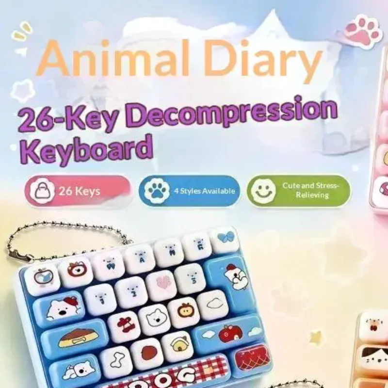 Cartoon Animal Diary 26 Grid Stress Relief Keyboard Keycap Keychain For Bags Backpacks Cars Teens Adults Couples Students Fun G