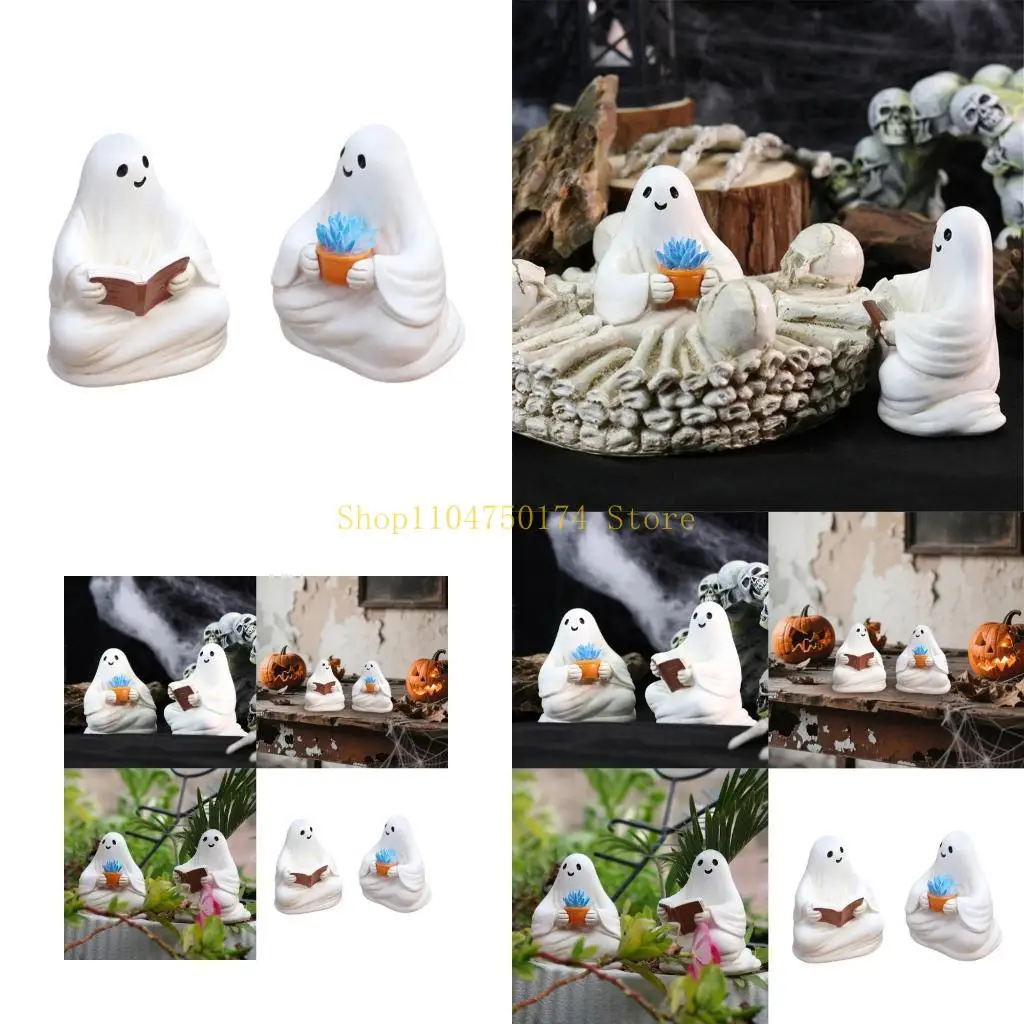 Halloween Ghostly Figurines Reading Ghostly Statue Sculpture Garden Decors top sale