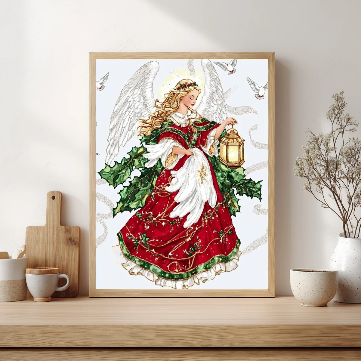 1 Stück 30x40cm/11,8x15,7 Zoll, 11Ct/14Ct Kreuzstich-Set, DIY Valentinstagsgeschenk, Stickerei-Set für Festivals, Weihnachtsengel – Detail 2