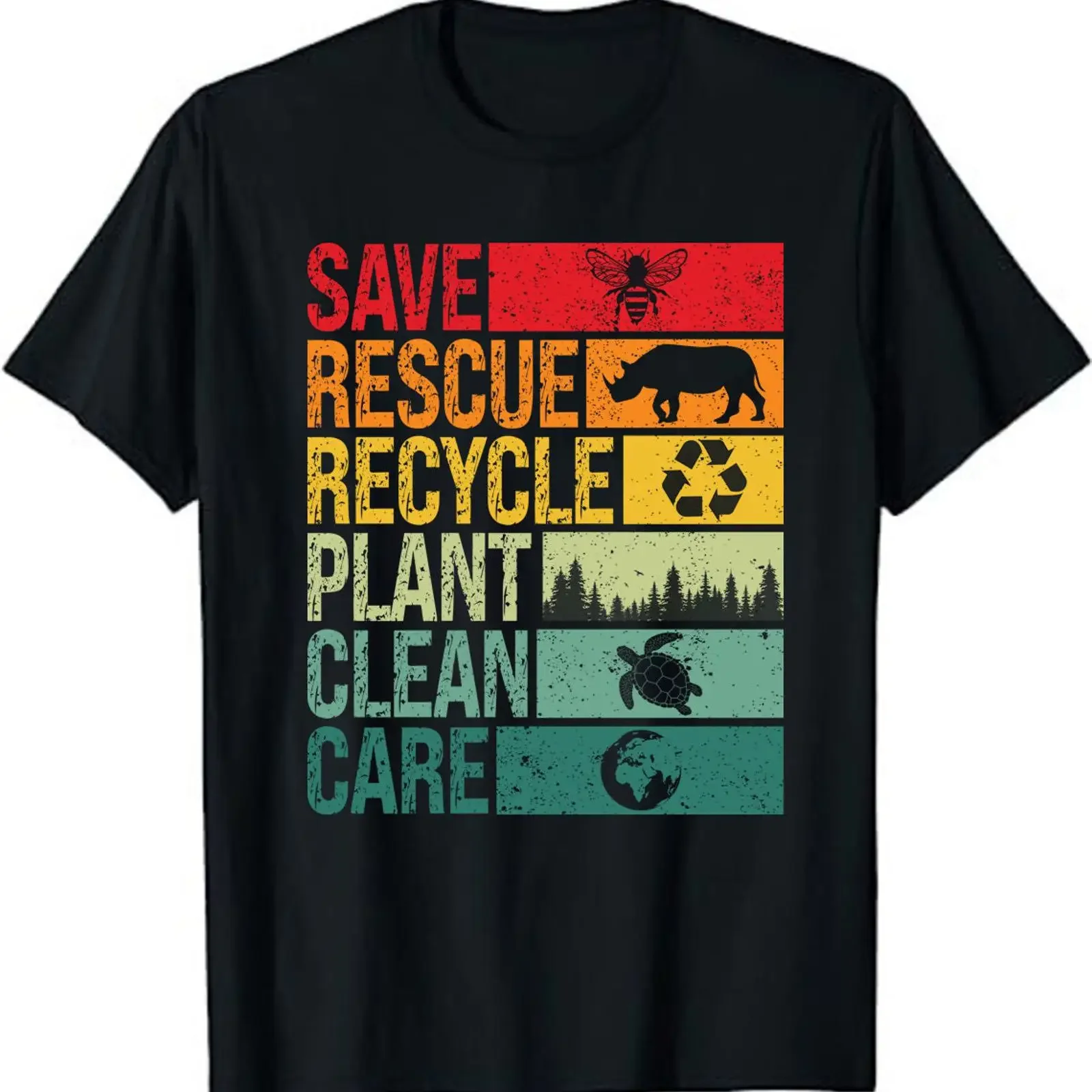 Earth Day Save Bees Rescue Animals Recycle Plastics T Shirt vintage Washed Unisex Breathable Top For Everyday Wear Slightly