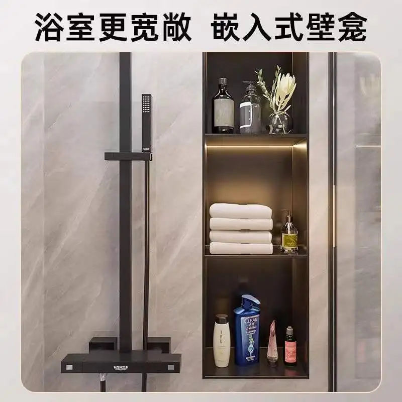 White stainless steel niche double baffle metal TV embedded toilet rack waterproof wall mount