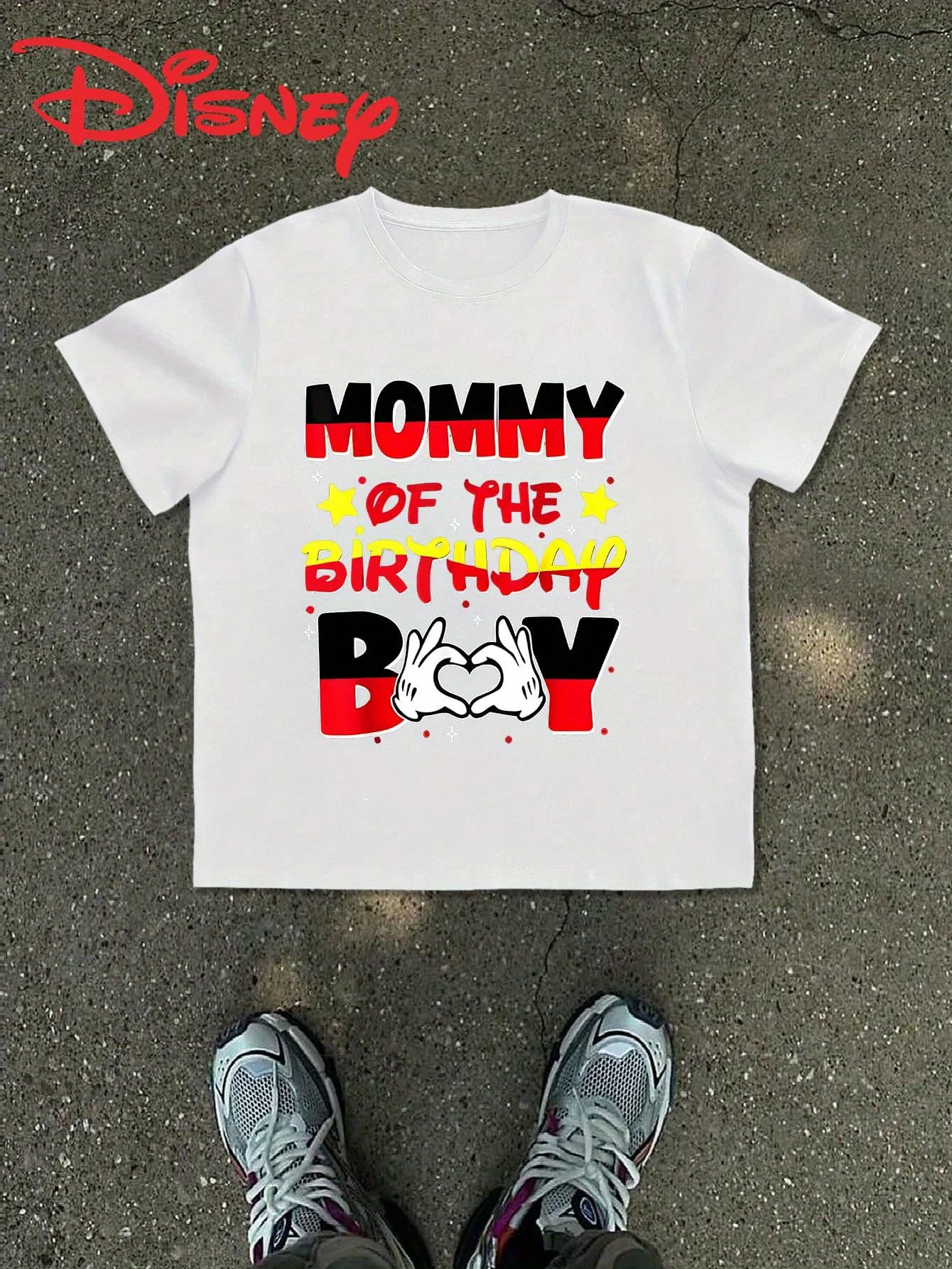 

2025 Disney Pattern Printed Women's Casual Comfortable Unique Smiling Face Black Round Neck Short Sleeve T-shirt