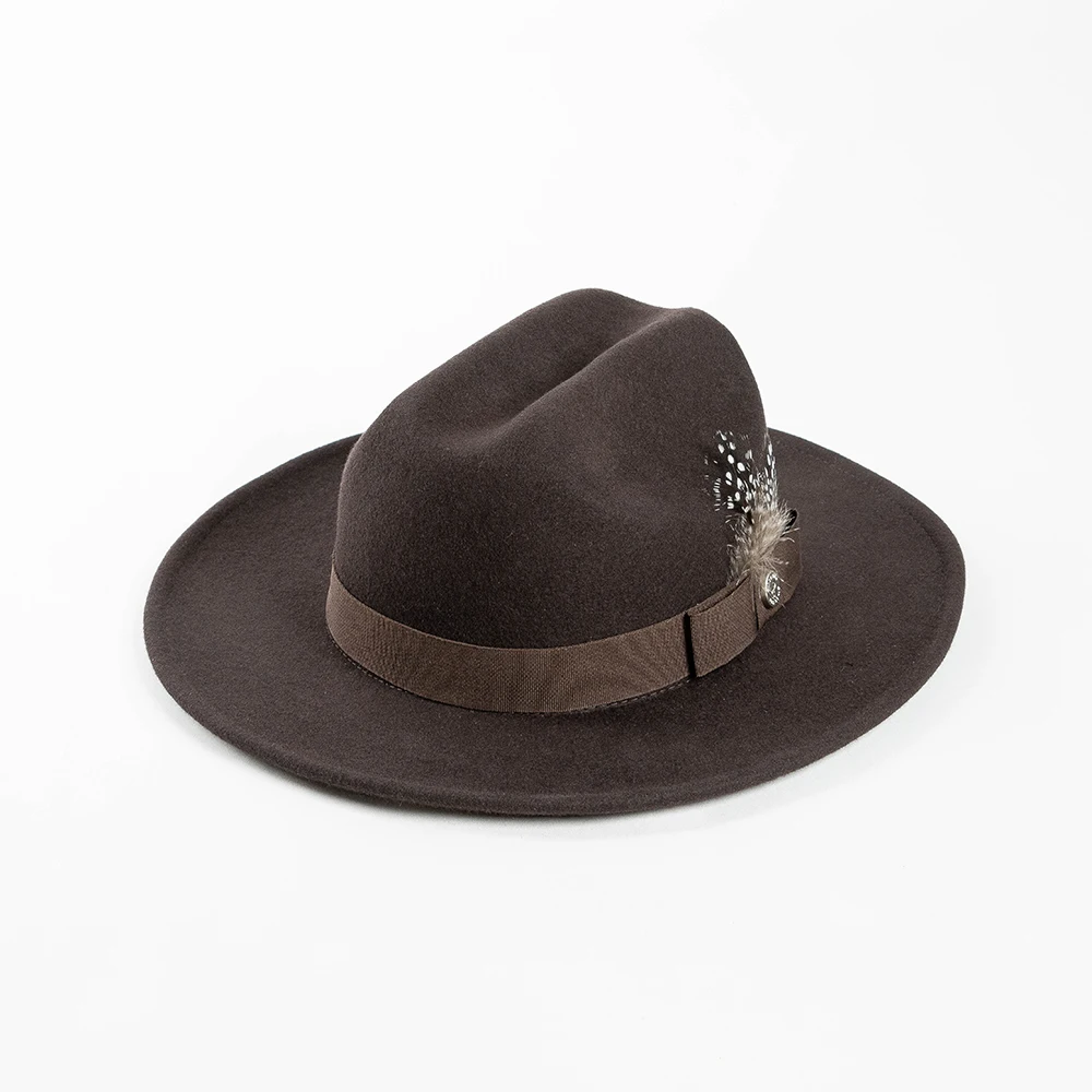 

100% Wool Felt Fedora Hat With Ribbon Band and Feathers