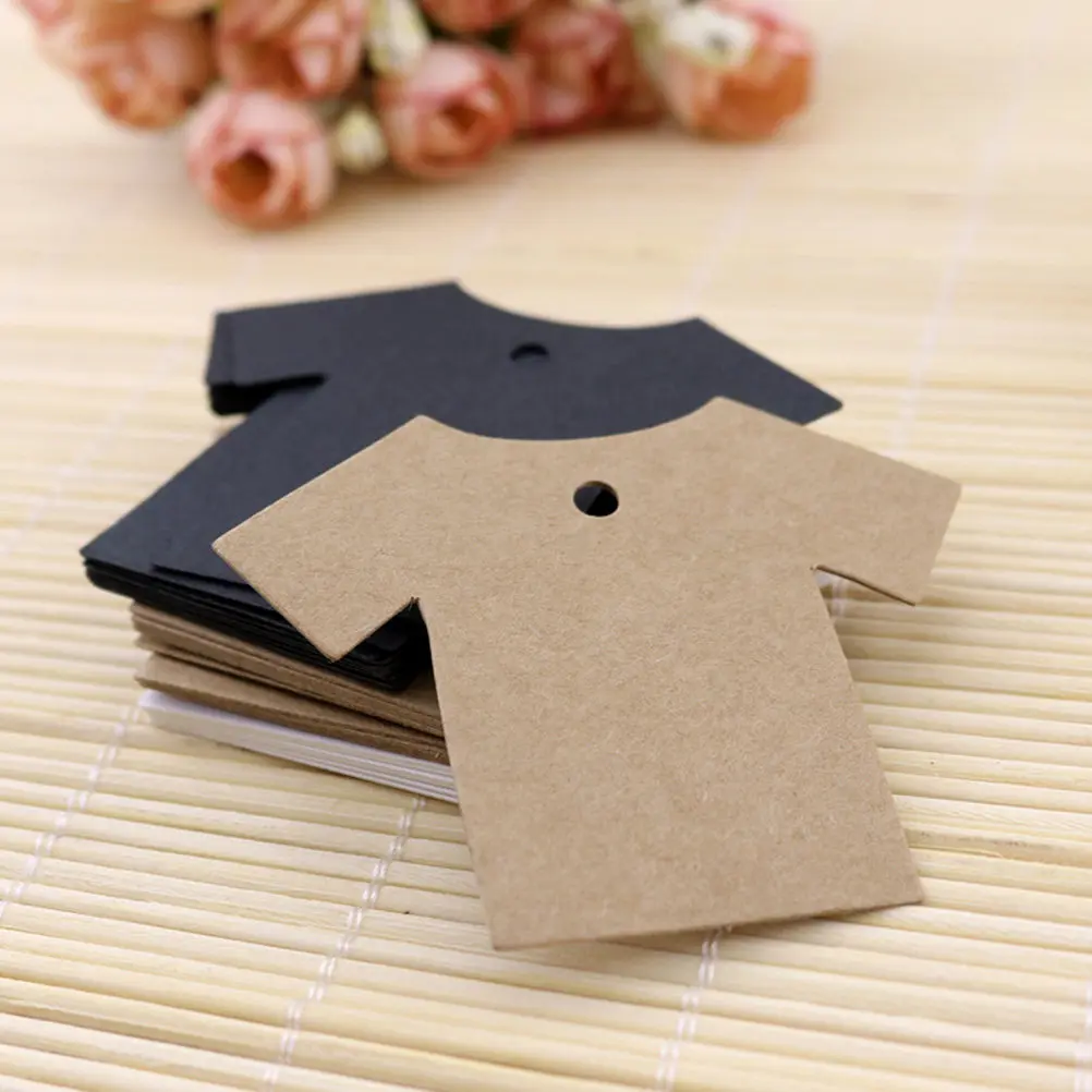 

100Pcs Kraft Paper Tags Black Paper Clothes Shape Gift Cards with Hole for DIY Scrapbooking Decoration Hanging Tags