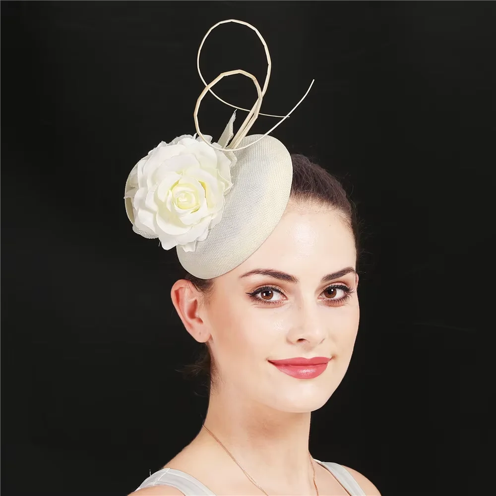 New Vintage Ivory Fascinator Women Party Hats Bride Elegant Marry Headpiece Gorgeous Female Flower Headwear Hair Accessories