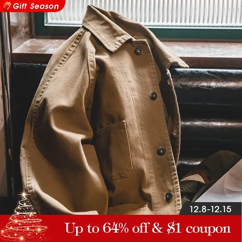 Maden Amekaji Jacket Men\'s American Casual Vintage 4 Pockets Jackets Outdoor Cotton Lapel Coats Uncle Fu Retro Fashion Outwear