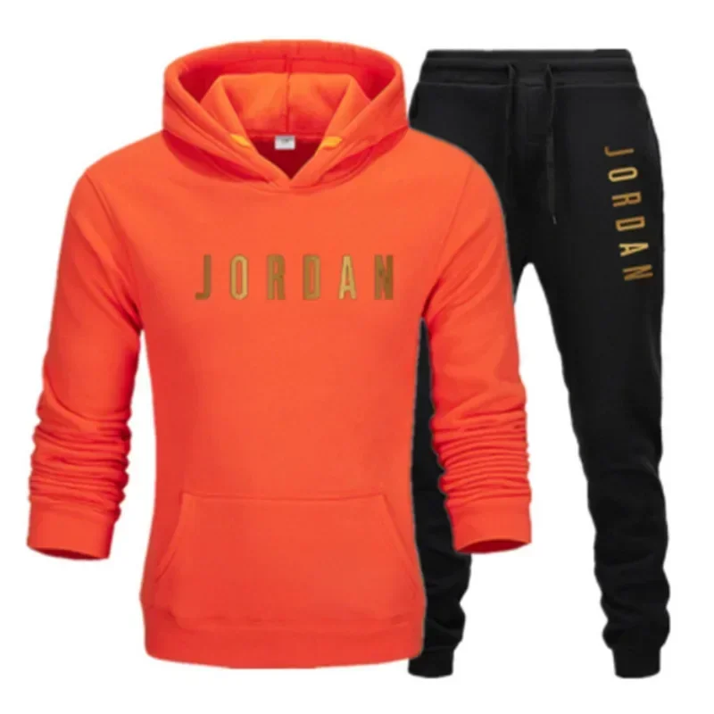 New Men's Gold Jordan Letter Print Sportswear Set, Casual Street-Style Running Outfit, Hooded Tracksuit view 5