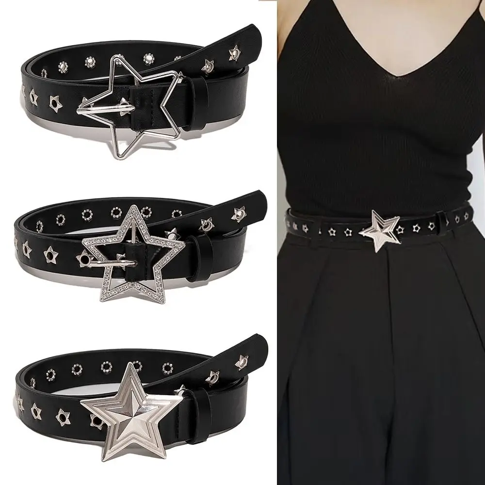 

Fashion Star Eyelet Pentagram Rivet Belts Hip Hop Y2k Pin Buckle Waistband Punk Waist Band For Women Man