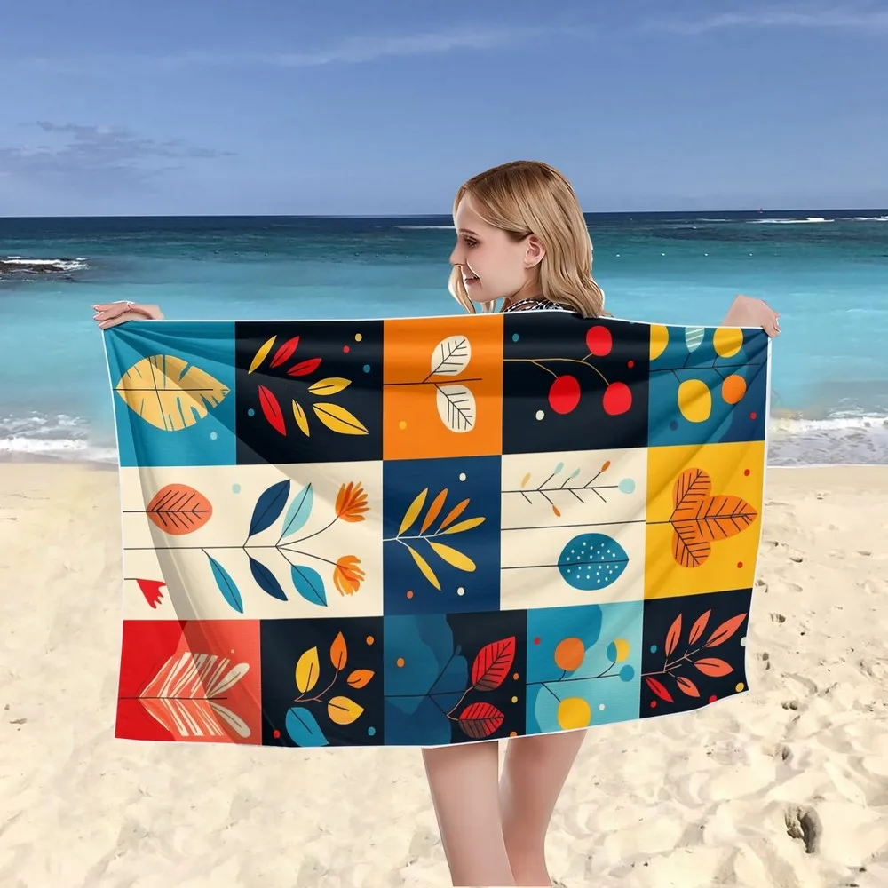 Mid-Century Modern Leaf Beach Towel Patterned Sunscreen And Windproof Suitable For Swimming Pool Camping Travel Blanket