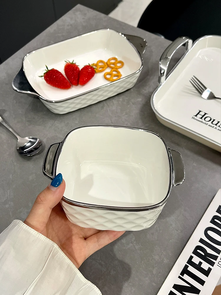 

Double Ear Cerc Bowl Nordic Sle Dinnerware for Children Students Breakfast Soup Fruit Salad Porrie Bowl Home Use