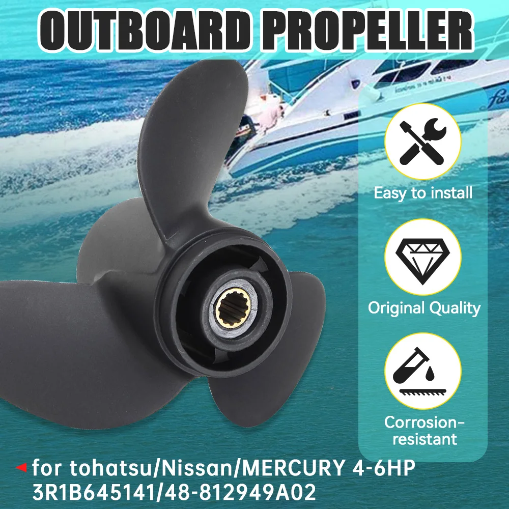 

Aluminum Alloy Boat Propeller For Tohatsu Nissan Mercury 4-6HP Marine Outboard Propeller 3R1B645141/48-812949A02 7.8 x 7