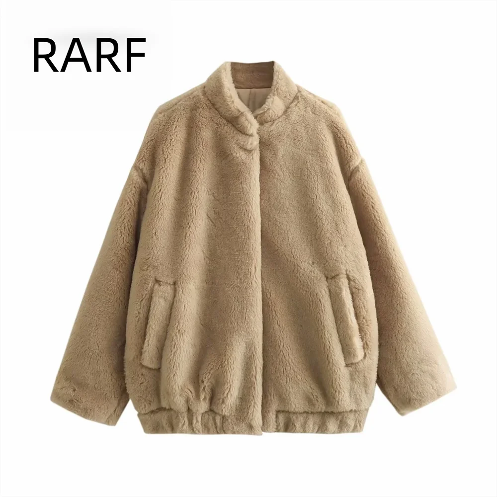 

2024 autumn and winter new long sleeved semi high neck imitation lamb wool casual fleece pilot jacket jacket