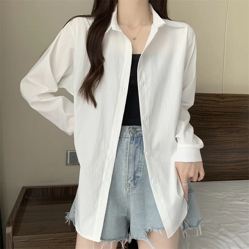 Fashion Versatile Turn-Down Collar Tops Women Long Sleeved Casual Shirts 2025 New Autumn Winter Loose Solid Blouses
