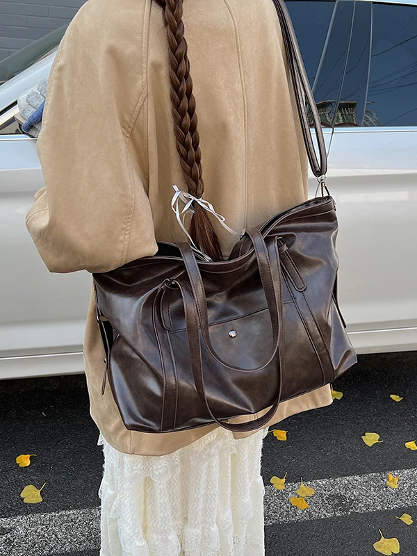 

Vintage Large Capaci Tote Bag Women's Casual Simple Commuter Single oulder Bag Faionable 2025 New Sle Handbag