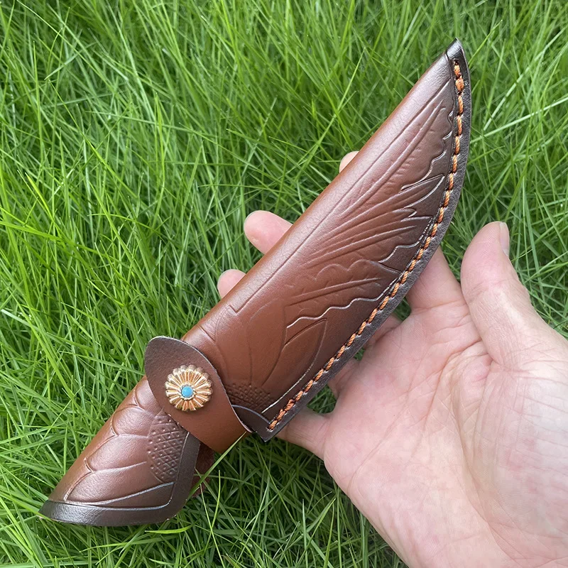 24cm Universal Fixed Blade Knife Cover Golden Flower Buckle Cowhide Knife Leather Sheath Home DIY Knife Accessories Supplies image 3