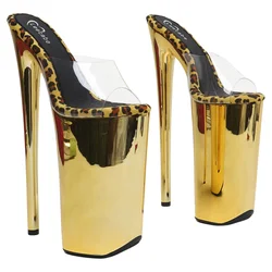 Leecabe 26 CM/10 inç Temizle PVC üst Yüksek Topuk platformu seksi egzotik terlik sandalet striptizci topuk Kutup Dans ayakkabıları