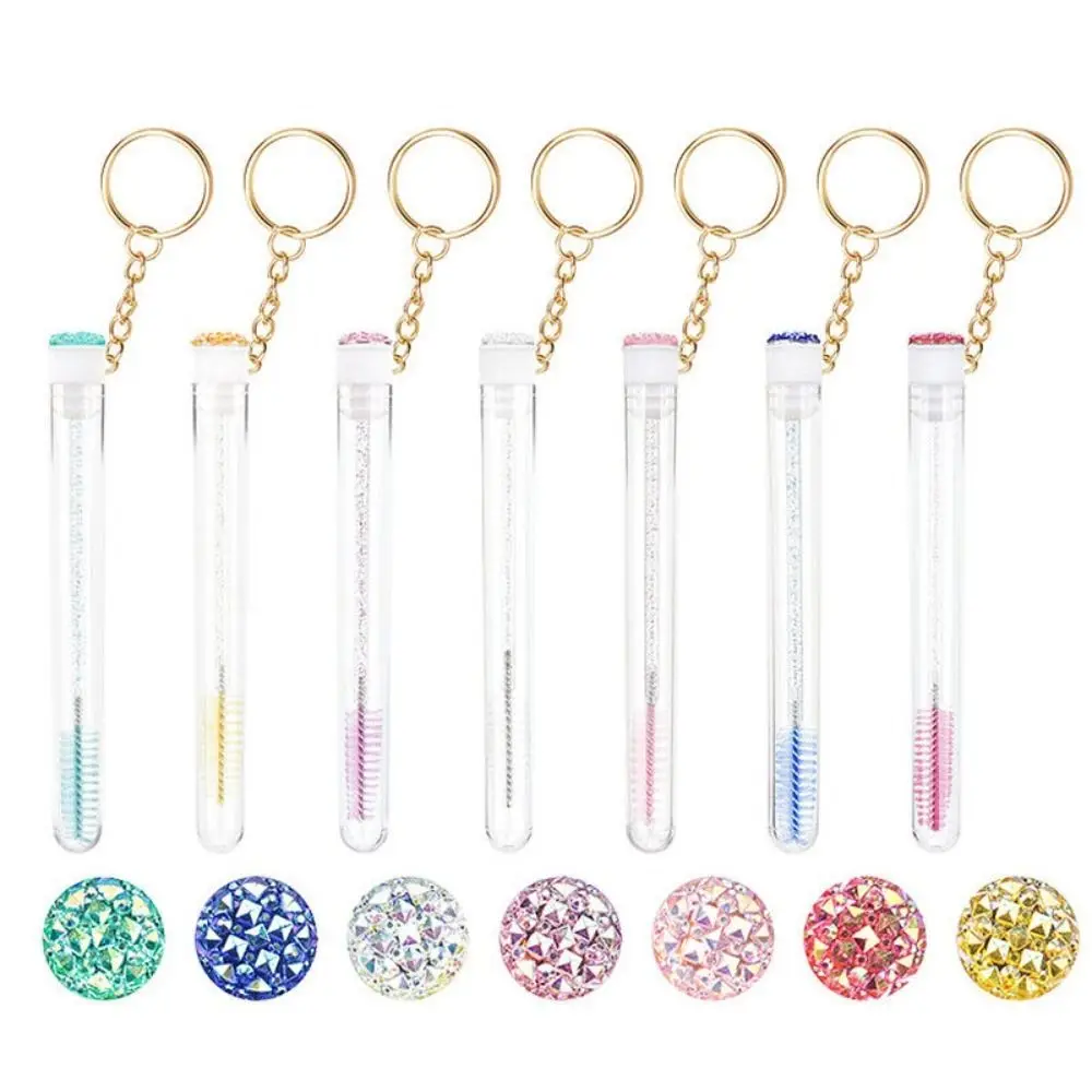 5Pcs Plastic Eyelash Brush New Nylon Brush Metal Buckle Eyebrow Mascara Wand Applicator With Tube Keychain Eyelash