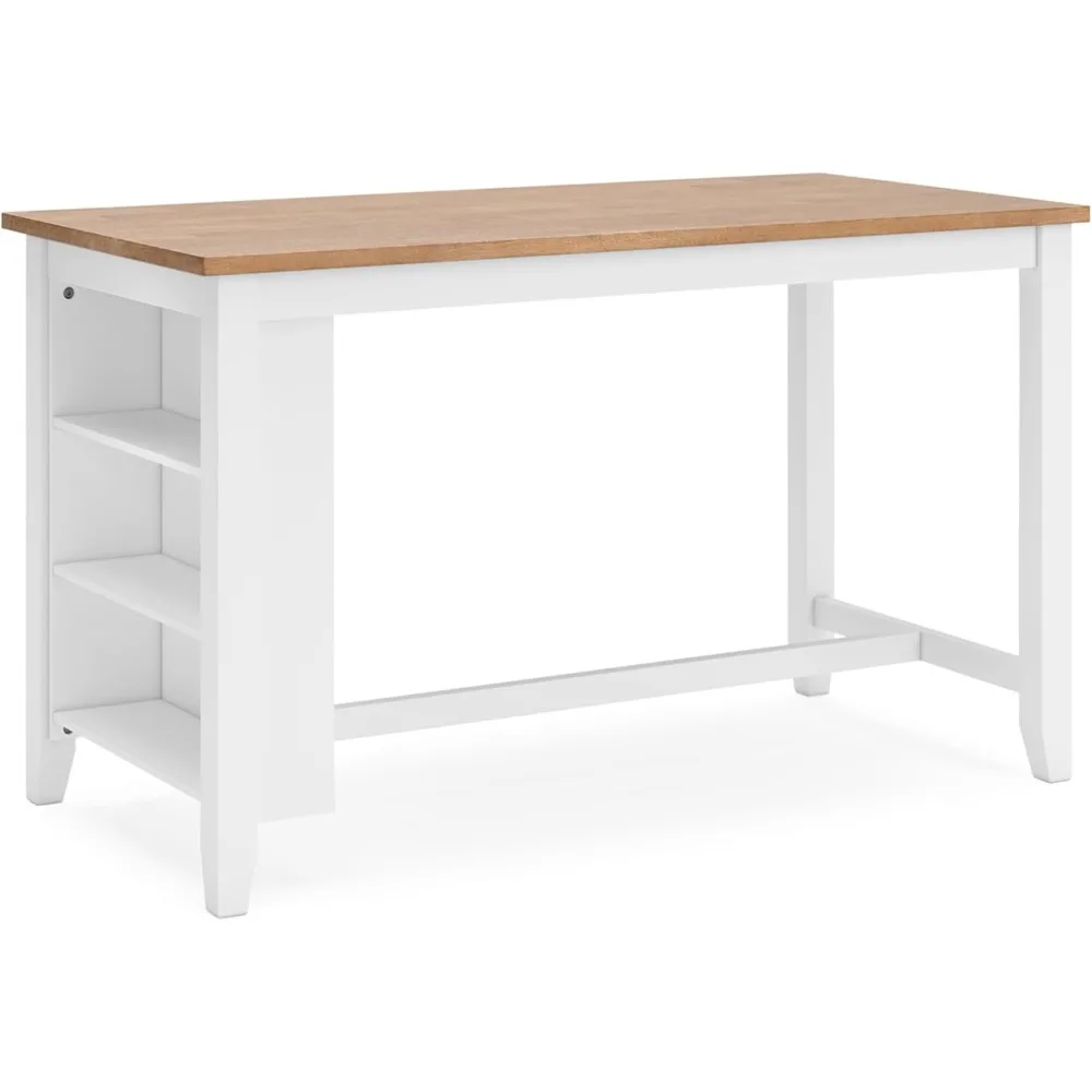 Gesthaven Farmhouse Counter Height Dining Table พร้อมชั้นวาง 3 ชั้นและฐานขาตั้ง สีน้ําตาลอ่อนและสีขาว