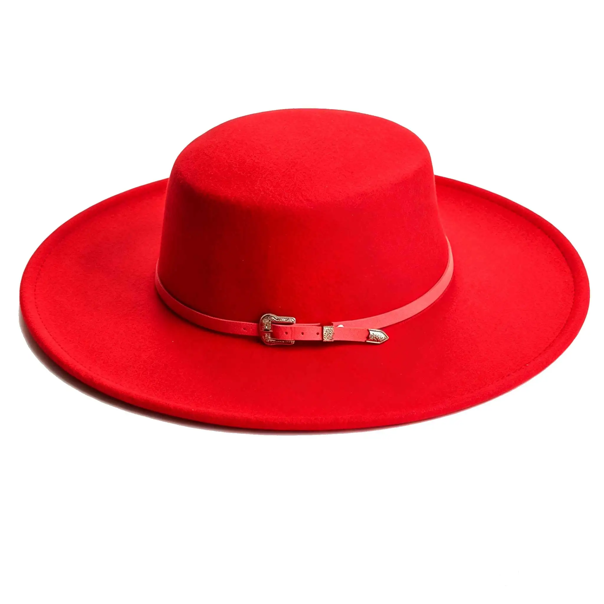 Flat top hat retro French felt hat 9.5 cm brim outdoor sun hat women's big-brimmed fedora hat  sombrero