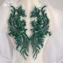 1 par multi-cor costurado à mão broca de vidro espelho flores espumantes strass cintura ombros vestido de casamento diy remendo rs4077