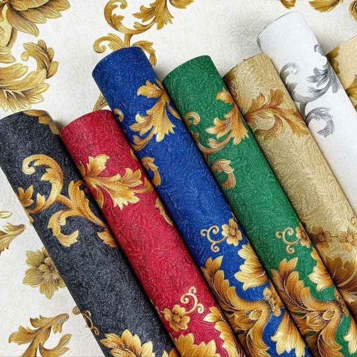 بسيطة النمط الأوروبي دمشق PVC تنقش خلفية مقاومة للماء لغرفة النوم غرفة المعيشة فندق الديكور مشروع الجدران #2