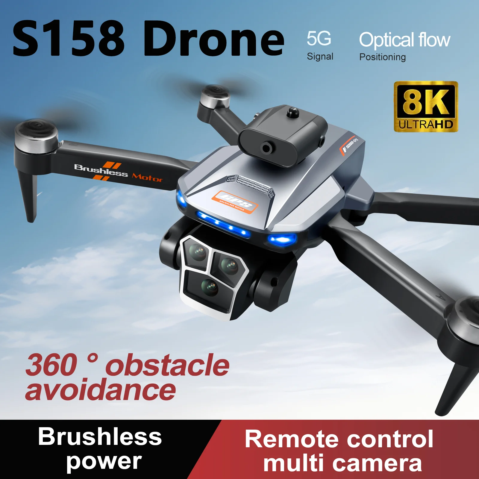 

NEW 5G GPS Drone S158 Professional Aerial 8K Triple Cameras Brusheless Foldble RC Quadcopter Optical Flow Obstacle Avoidance UAV