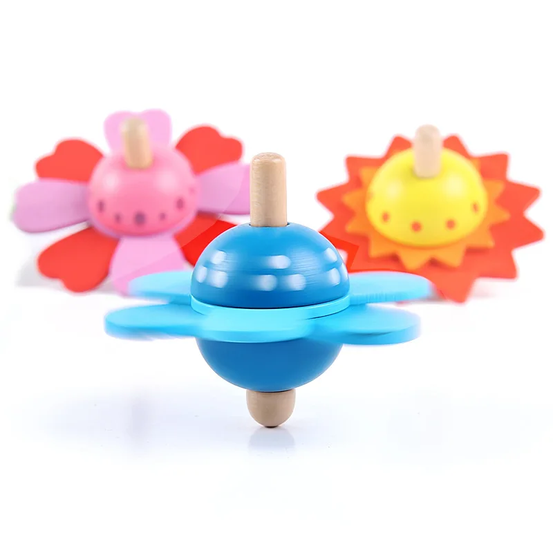 Kids Wooden Flower Rotate Spinning Top Wooden Classic Toy for Children Kids Develop Intelligence Education Montessori Toys