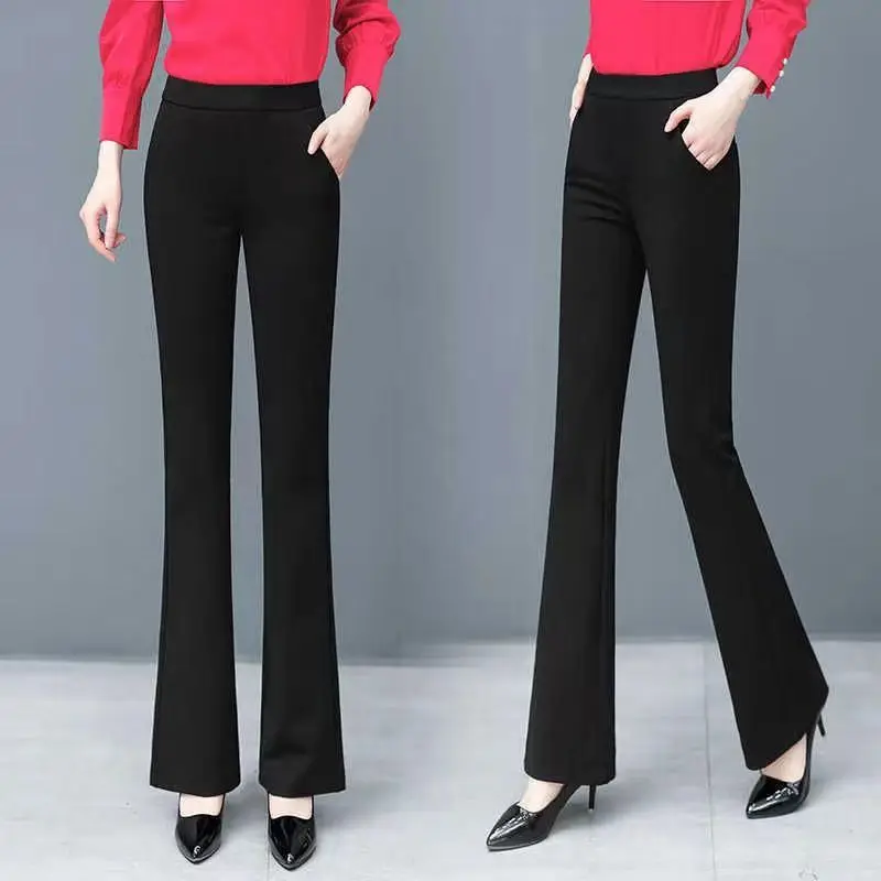 2023 Spring and Autumn Women's Micro Stretch Bell-Bottom Pants High Waist Slim Fit Draping Effect Suit Pants Casual Trousers