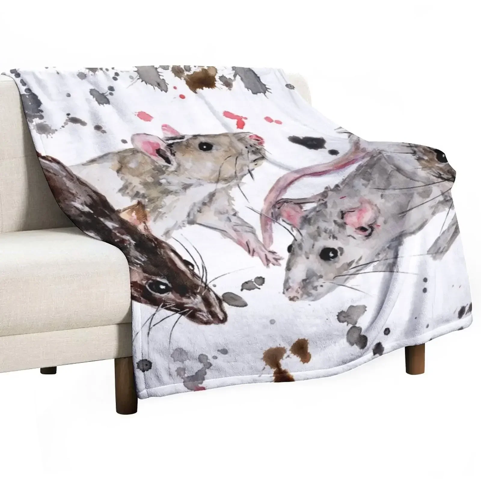 

Watercolour Rats Throw Blanket Soft Plaid decorative Blankets